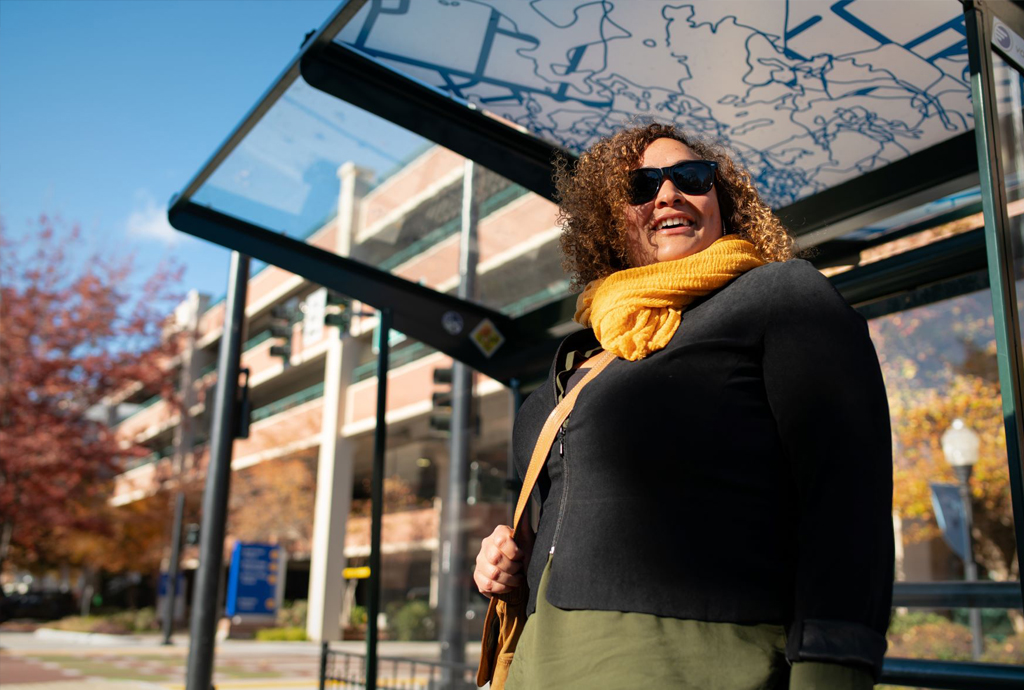 woman waiting for bus